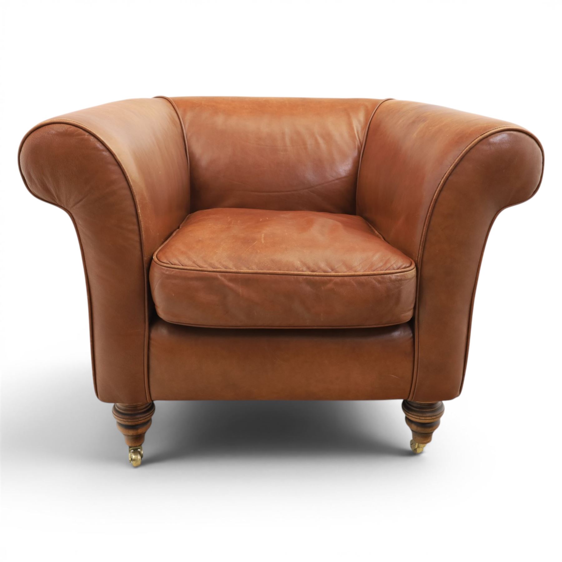 20th century tub armchair upholstered in tan leather