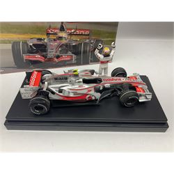Mattel Hot Wheels 1:18 scale die-cast racing car - Vodaphone McLaren Mercedes; boxed with stand