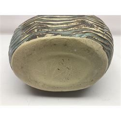 John Egerton (c1945-): studio pottery stoneware vase, decorated with fish and ammonites, H24cm