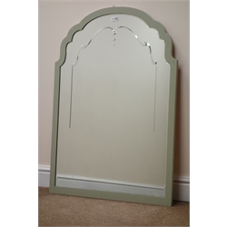  20th century wall mirror, bevel edge shaped plate in painted arched surround, W70cm, H98cm  