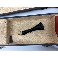 German trade violin c1900 copy of a Maggini with 36.5cm two-piece maple back and ribs and spruce top; double scroll; L60cm overall; in carrying case