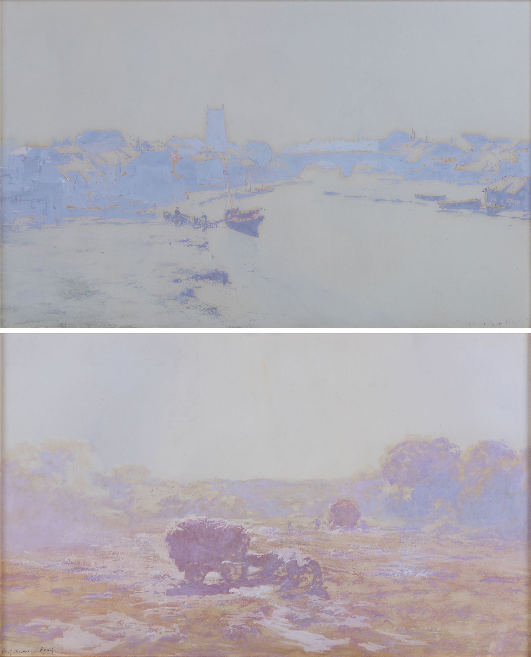John Baragwanath King (British 1864-1939): River Landscape and Hay Making, pair watercolours signed 27cm x 44cm (2)