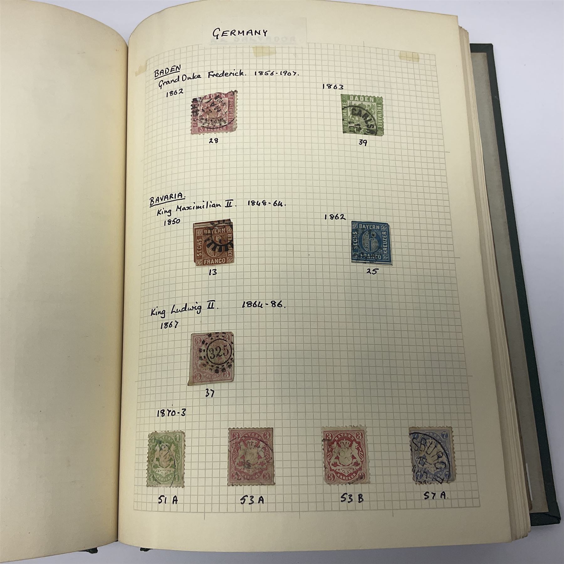 World stamps including Andorra, Austria with 1858 and later issues, Belgium with imperfs and later, Belgium, Cuba, Czechoslovakia, Denmark, Ireland, France, Germany with Hamburg, Lubeck, Oldenburg, Saxony etc, Greece, Hungary, the Netherlands, Spain etc, housed in two albums 