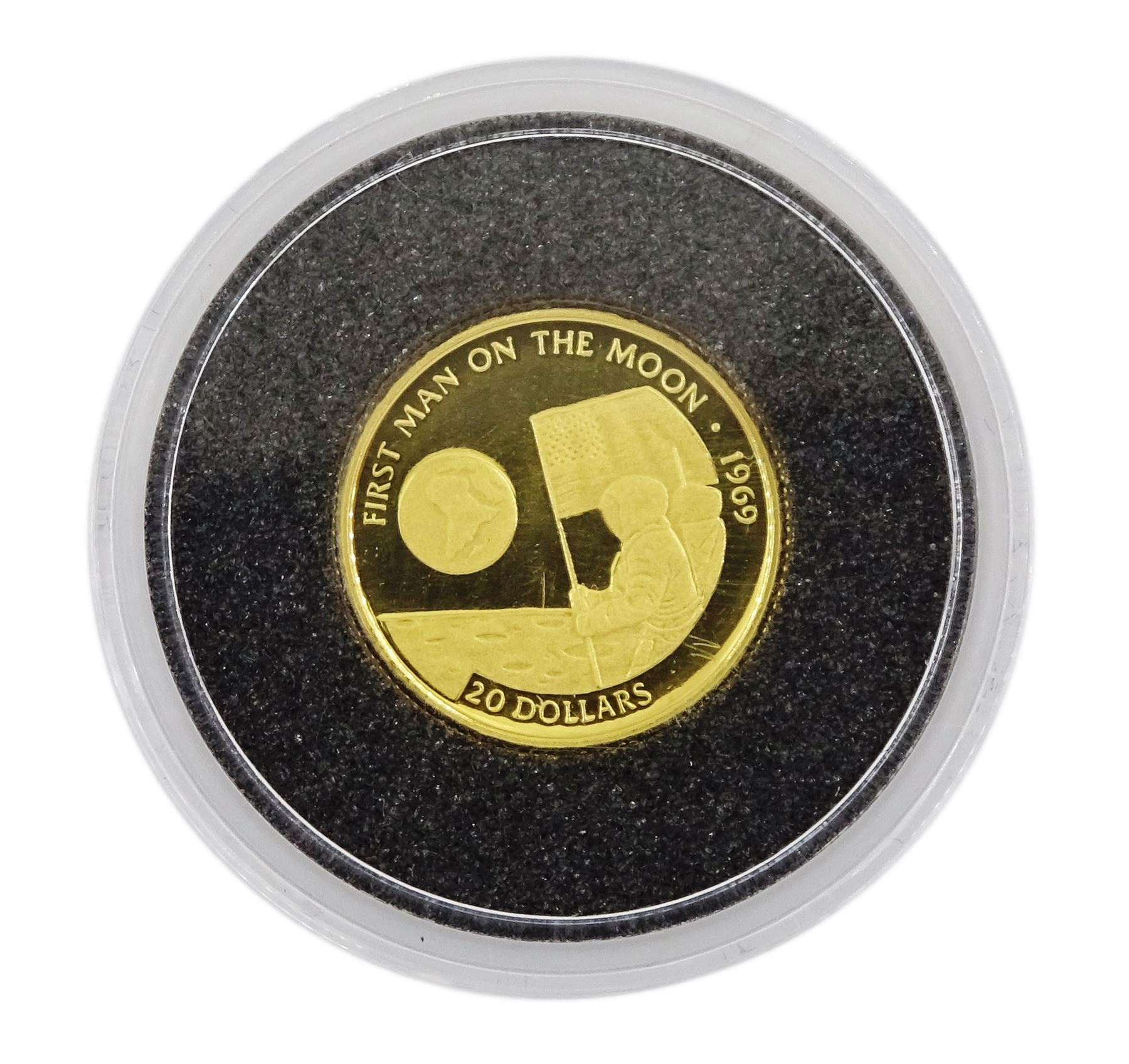 Queen Elizabeth II Cook Islands 1995 fine gold 1/25 ounce 'Moonlanding' coin from 'The Smallest Gold Coins of the World Collection', with certificate