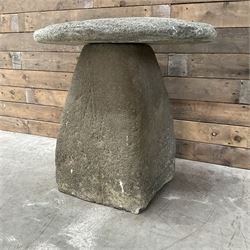 Cast stone two piece garden staddle stone mushroom