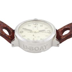 Italo Fontana U-Boat Flightdeck Cas Beige gentleman's stainless steel automatic watch, Ref. 7117, cream dial with Arabic hour markers and three subsidiary dials, on original brown leather strap, boxed with warranty card dated 2014