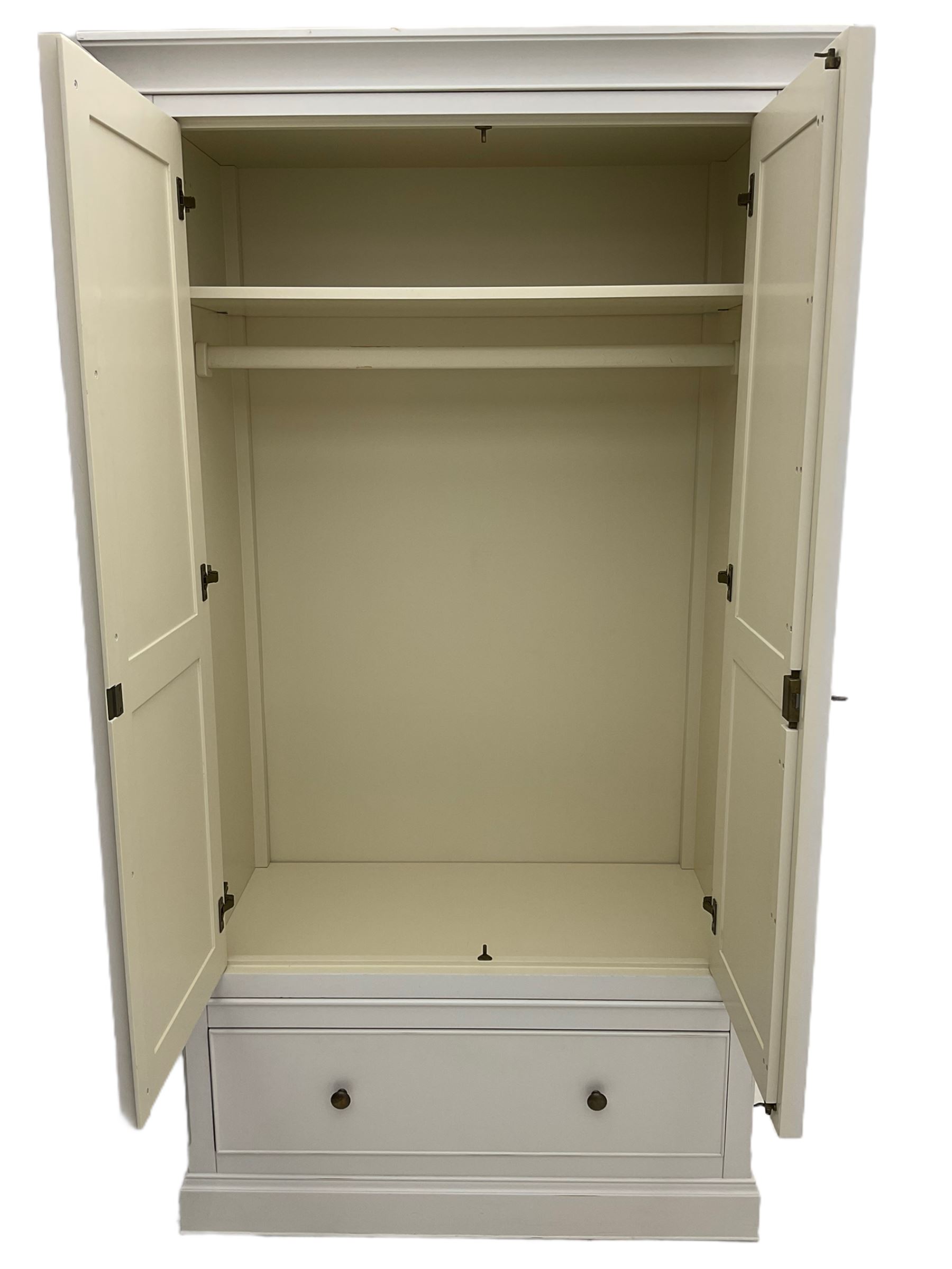 Willis Gambier white painted double wardrobe, with drawer to base