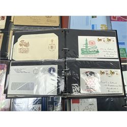 Queen Elizabeth II mint decimal stamps in collectors packs, air mail covers, world stamps on covers, Royal Mail PHQ cards, letter cards etc, housed in five folders