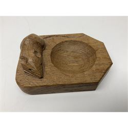 Mouseman oak pin tray, canted rectangular form with carved mouse signature, by the workshop of Robert Thompson, Kilburn, L10cm