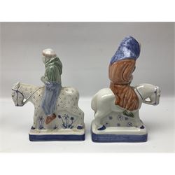 Three Rye Pottery Canterbury Tales figures, comprising The Miller, The Monk and The Franklin, together with a Canterbury Tale tile The Knight, tallest H24cm