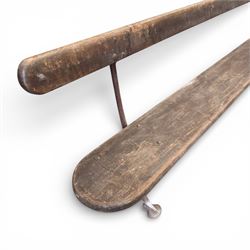 Early 20th century cast iron and painted wood bench, plank seat and back