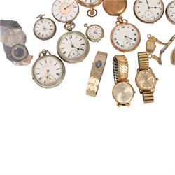 Omega De Ville Dynamic dial, Omega case and movement parts and watch strap buckle, collection of gold-plated and nickle pocket watches including Waltham Traveller half hunter and other wristwatches