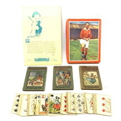  A 19th century full pack of playing cards, featuring an array of pictorial scenes including caricatures and other figures, together with two children's books by Agness E Cash, Mrs Nutcracker's Acorns and Foxey Brush-Tail, and another by Florence Hardy The Mousie Minstrel and Dolly Dutch, plus a Mabel Lucie Attwell bathroom plaque, and a Chad Valley Stanley Mathews jigsaw pizzle, (a/f).   