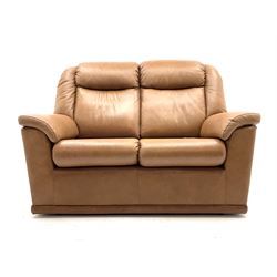 G-plan two seat sofa, upholstered in tan leather