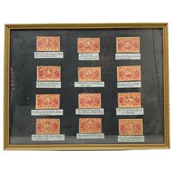 Framed display of twelve The Empire Match matchbox labels, each depicting British generals, with annotated labels, 29cm x 39cm overall
