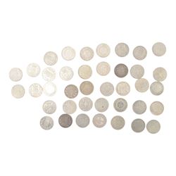 Thirty-nine Belgium silver five franc coins 1830-1878