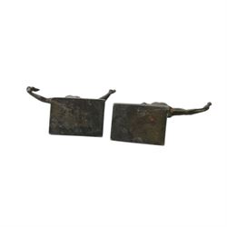 Composite cast bust of Hitler, together Third Reich Nazi German style desk stand depicting the national eagle and swastika on a black stone base, together with two other figures, bust H17cm 