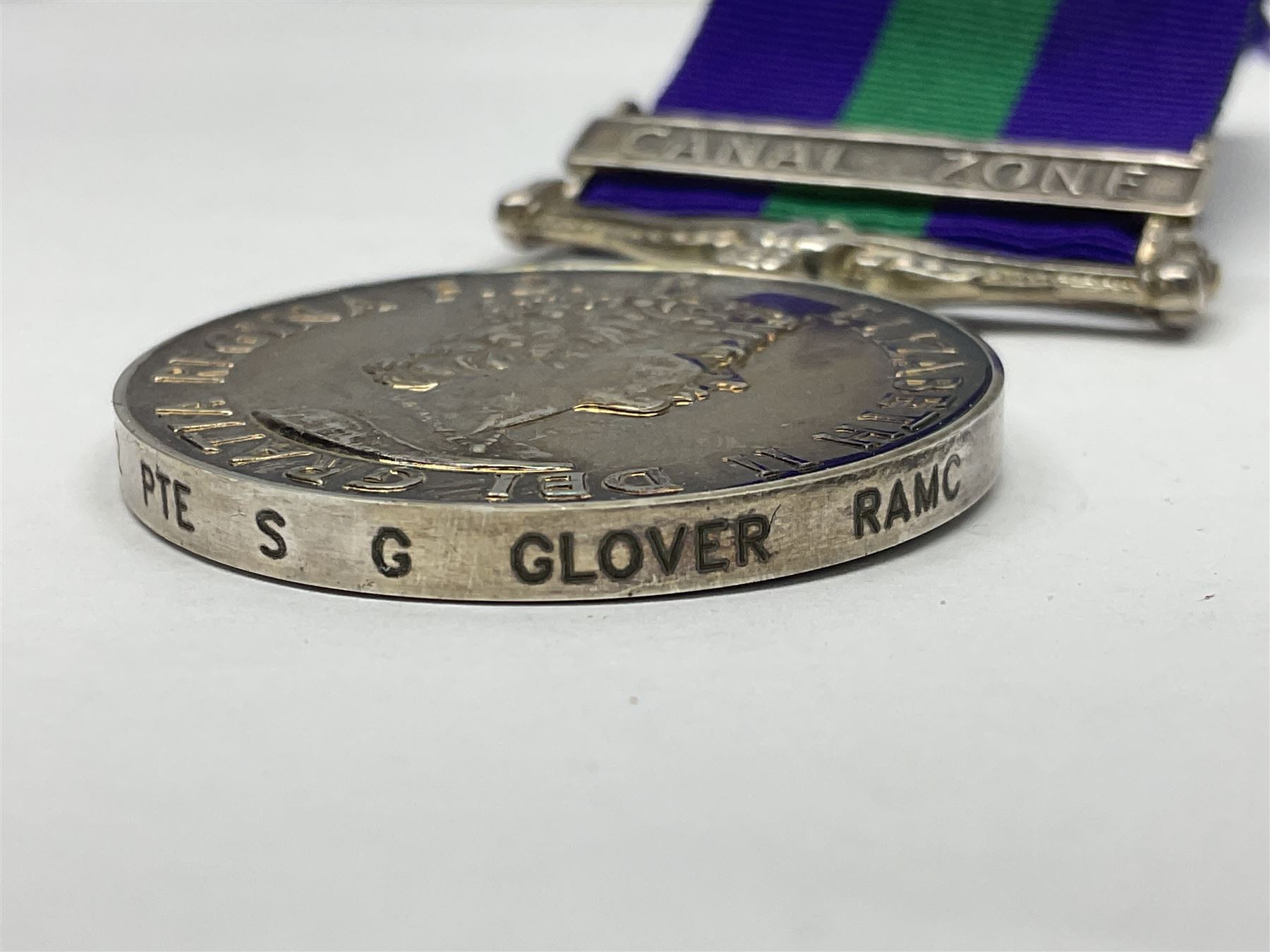 ERII General Service Medal with Canal Zone clasp awarded to 22499602 Pte S G Glover RAMC; with ribbon in box
