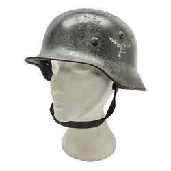 WW2 German Luftwaffe M40 double decal steel helmet with liner and chin strap; impressed 506 to back skirt; indistinct stencil type name(?) to inside