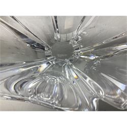 Two Orrefors Art Glass clear glass vases, the first example of compressed circular form, the second of tapering form with lobed rim, each signed beneath, tallest H14.5cm