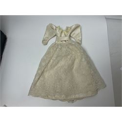 Early 20th century scratch-built wooden hat & gown shop diorama 'Joan', of double-fronted form glazed on three sides with brass and aluminium mounts, rear access apertures and storage under L63cm H45cm D31cm; with small collection of dresses and hats on display stands