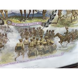 WW1 photogravure print depicting the VC action of Boy (1st Class) John Travers Cornwell mortally wounded in the Battle of Jutland May 31st 1916 34 x 41cm, walnut frame; and WW1 colour print entitled 'England's 1914-1919 Call' in simulated rosewood frame (2)