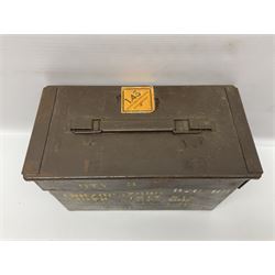 Miscellaneous shooting accessories - W.J. Bowman & Sons clay pigeon launcher; two leather cartridge belts; three cartridge bags; two canvas/leather game bags; and two metal/wooden cartridge boxes