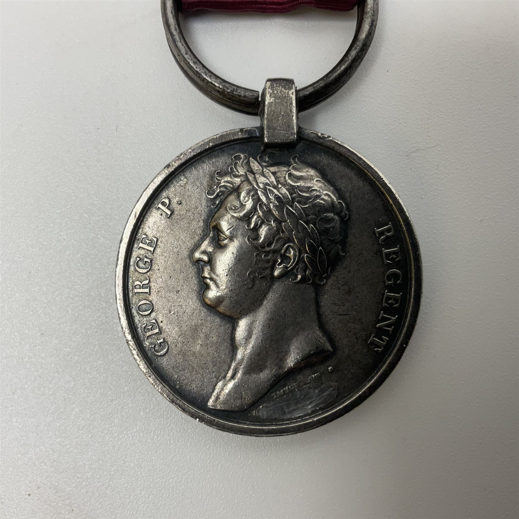 Copy of a Waterloo Medal named to William Rose, 1st Battalion, 79th Regiment of Foot with ribbon