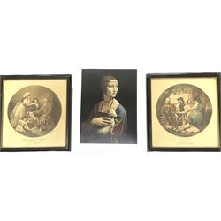 After George Morland (British 1763-1804): 'The Farmer's Visit' and 'The Visit', pair stipple engravings with hand-colouring together with after Leonardo da Vinci (Italian 1452-1519): 'The Lady with an Ermine', colour print (unframed) max 29cm x 21cm (3)
