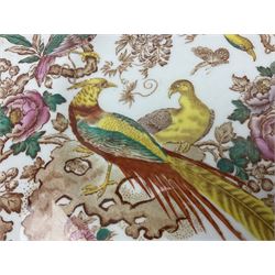 Five early 20th century Royal Crown Derby Olde Avesbury pattern dinner plates, decorated with oriental pheasants, butterflies and other birds amongst flowering branches, with impressed and printed marks to reverse, D26.5cm