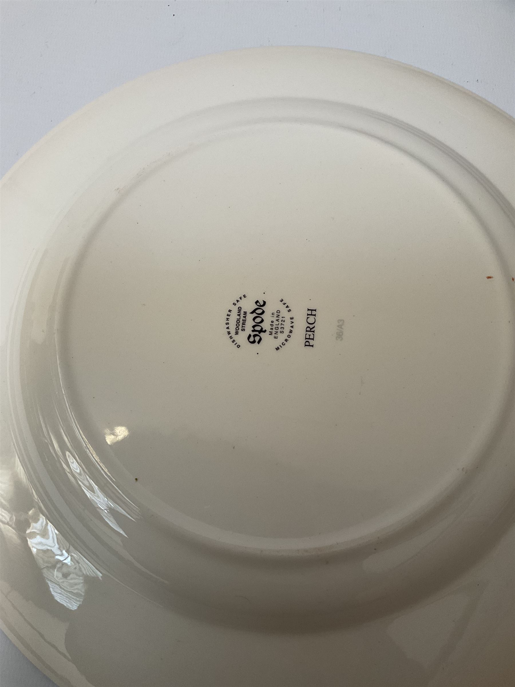 Set of four Spode Woodland Stream plates comprising Perch, Rudd, Trout and Salmon, Copeland Spode Royal Jasmine plate, and set of six Mason’s Game Birds plates