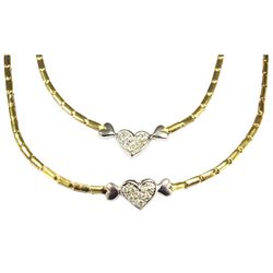 14ct white and yellow gold cubic zirconia heart necklace with matching bracelet