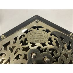 Lachenal & Co English 56 button concertina of hexagonal form, with pierced and fretted chrome metal ends, 6 fold bellows and leather finger straps, serial No 58181
With original velvet lined and fitted box with the company trade mark plaque to the inner lid