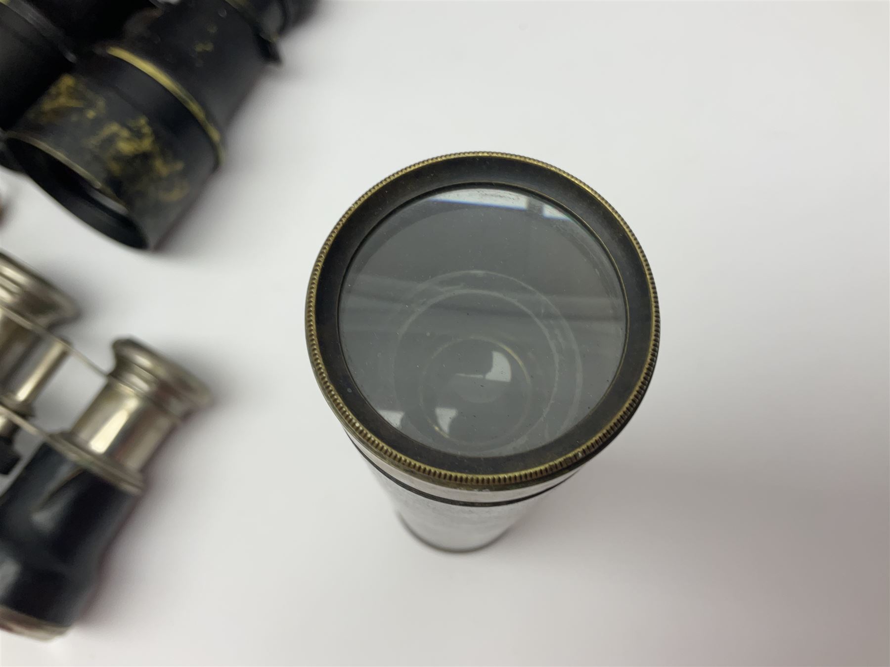 No2 folding autographic brownie, Exakta Varex IIb camera, brass three draw telescope, H.H. Son Ltd binoculars, Carl Zeiss Jena Jenoptem 7x50W binoculars etc