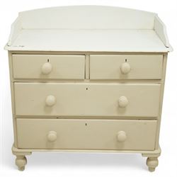 Victorian painted pine chest of drawers, with gallery back above two short and two long dr...