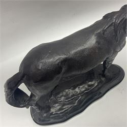 Bronze, modelled as a horse, upon shaped black marble base, overall H22cm