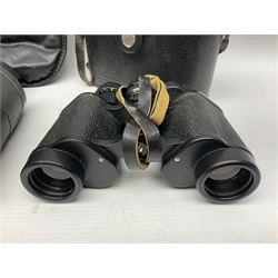 Pair of Asahi Pentax 10x50 binoculars, serial no 27945, together with a pair of Negretti & Zambra sports x8 binoculars, serial no 30393, Dollond & Co x5 binoculars, Rodenstock compact binoculars and two other pairs, most in carrying cases