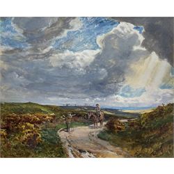 Arthur A Friedenson (Staithes Group 1872-1955): 'On the Road to Exeter', gouache signed and dated '98, original title label verso 30cm x 37cm