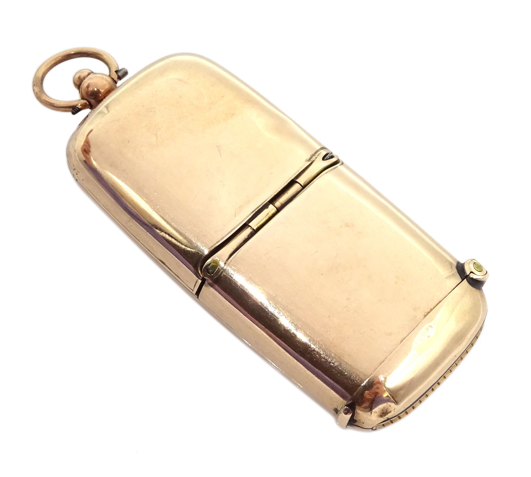 Edwardian 9ct rose gold combination vesta case and sovereign holder by Rolason Brothers, Chester 1903, approx 31.2gm