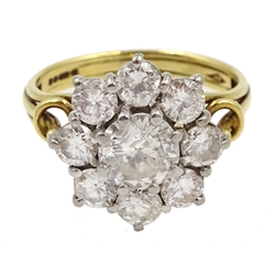 18ct gold diamond flower cluster ring, London 1976, central diamond approx 0.80 carat

[image code: 6mc]
