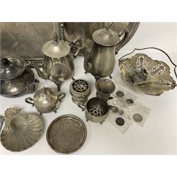 Quantity of Victorian and later silver plated metal ware, to include tray, teapots, etc