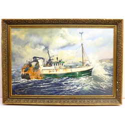 S Trueman (British 20th/21st century): Scarborough trawler 'The Maggie M' SH170, oil on board signed and dated 2000, 59cm x 89cm