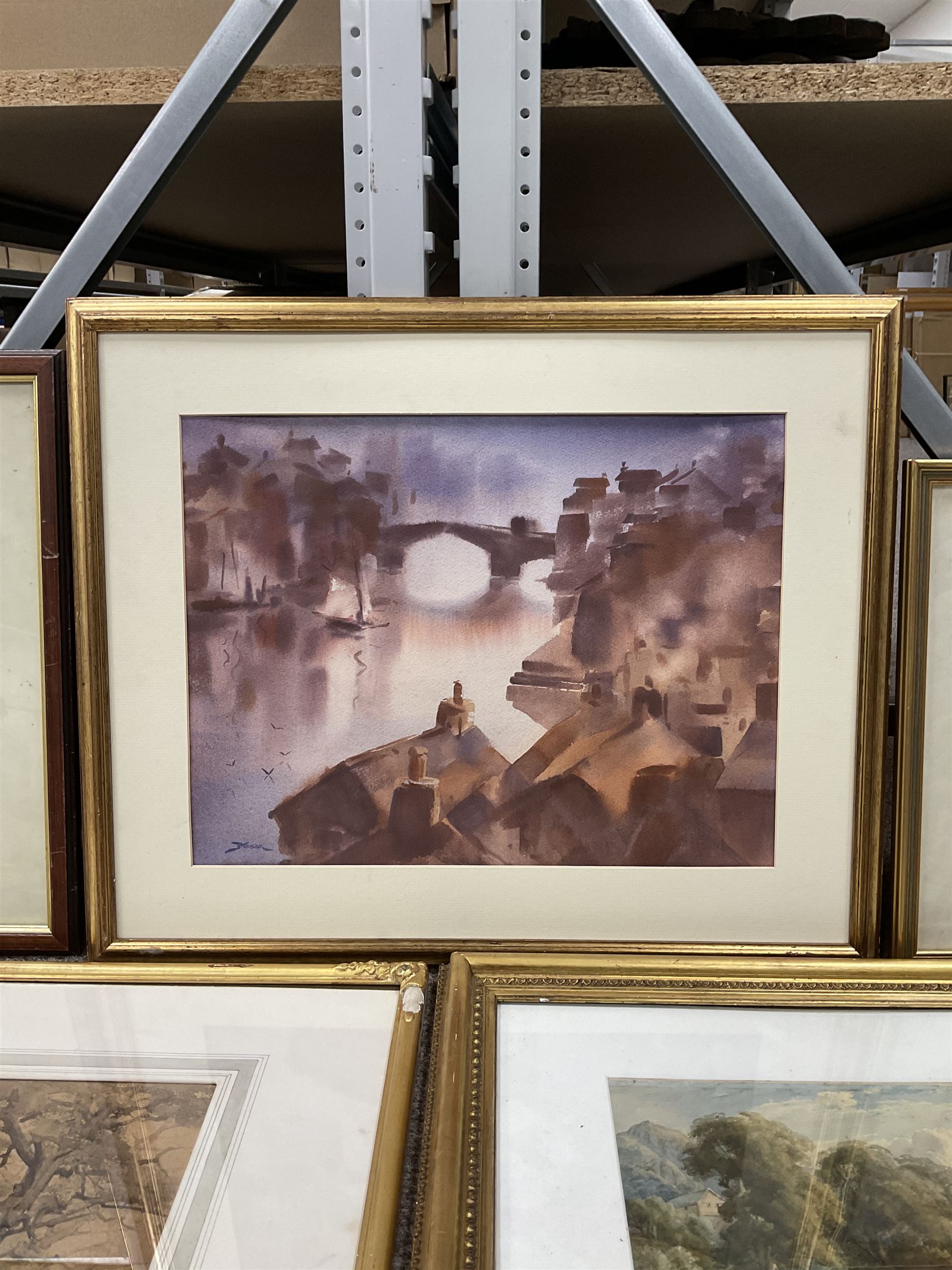 Collection of 20th Century watercolours, to include Jeremy Taylor (British 1957-): 'Sutcliffe's View - Whitby' and John Smith Atherton (British 1877-1943): Village Scene, variously signed, titled, dated and with original labels max 33.5cm x 43cm (8)