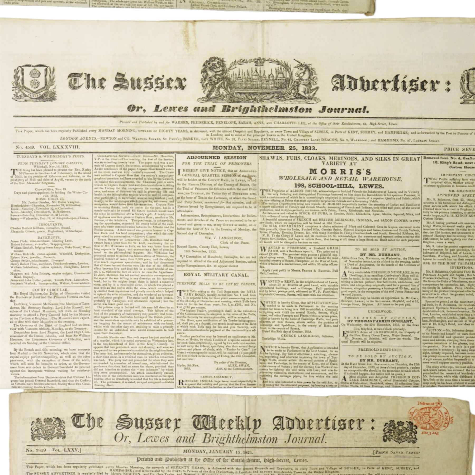 Collection of 18th and 19th century newspapers including Kentish Gazette 1773, five copies of The London Chronicle 1758-1762, Morning Chronicle 1779 and various others and a copy of American Rail-Road Journal 1832 (21)