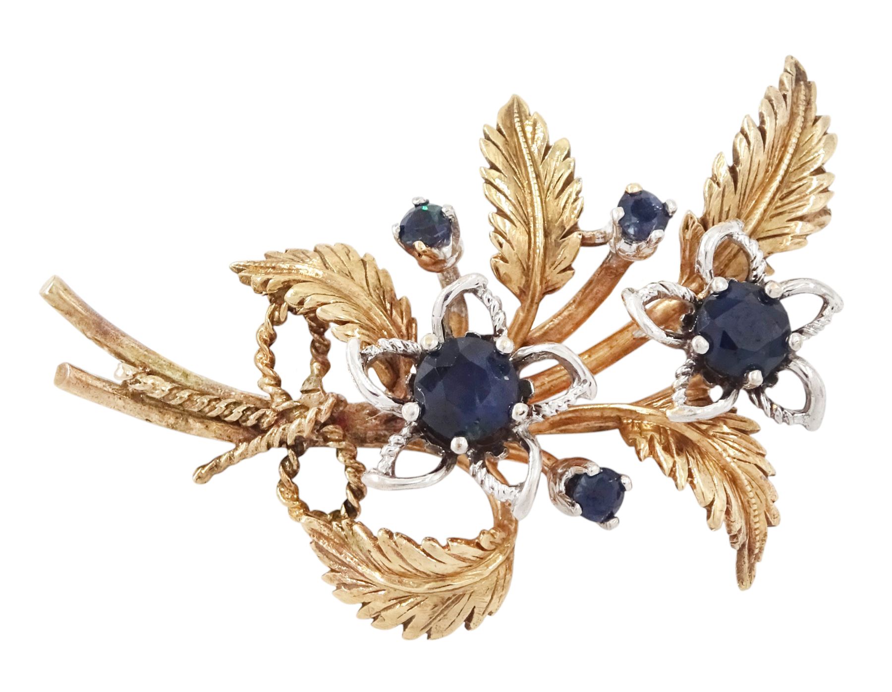 9ct gold sapphire flower wreath brooch