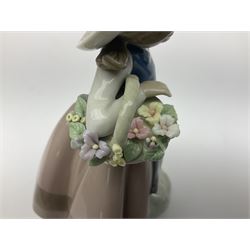 Lladro Flower Girl set, comprising Sweet Scent no 5221, Pretty Pickings no 5222 and Spring Is Here no 5223, all with original boxes, largest example 18cm