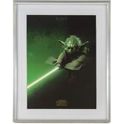 Five framed Cards Inc Star Wars Revenge of the Sith prints, comprising Mace Windu, Yoda, C-3PO, Darth Vader and R2-D2, the R2-D2 example signed by actor Kenny Baker, together with a collection of six smaller limited edition Star Wars art prints, largest H39cm (11)