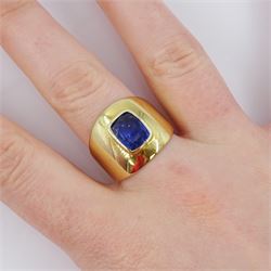 14ct gold single stone cushion cut sapphire ring, stamped 585, sapphire approx 2.20 carat