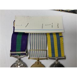 Korean War group of three medals comprising ERII Korea Medal awarded to 22307852 Pte. M. McGill R.A.M.C., UN Korea Medal and ERII General Service Medal with Malaya clasp to 22307852 Cpl. M. McGill R.A.M.C.