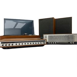 BUSH 'Arena' stereo system, in teak casing - two speakers, radio receiver TA2800, tuner amp TA2700, turntable with amp and tuner RTA 2000 - all untested